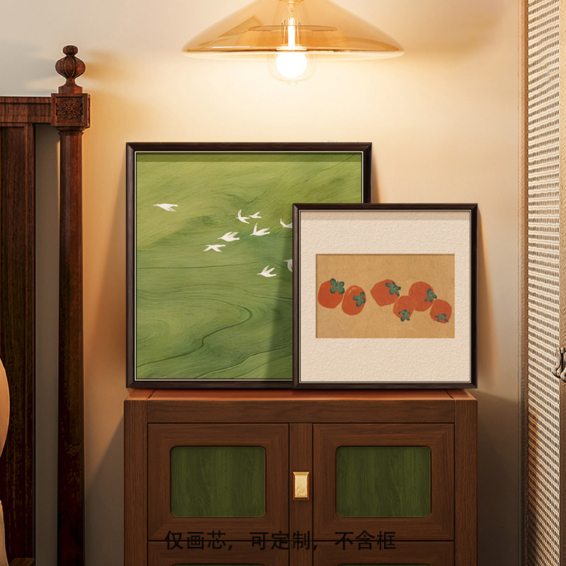 Korean Arts And Lifestyle - ヴィンテージ柿キャンバスポスター中国風幸運絵画レトログリーン風景鳥縁起の良いアートダイニングルームホームデコ