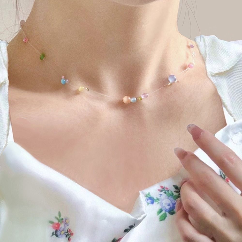 Korean Girls Lifestyle - トレンディな合金韓国風ネックレス樹脂美学Y2kネックレスカラフルなビーズガールチョーカー日常生活