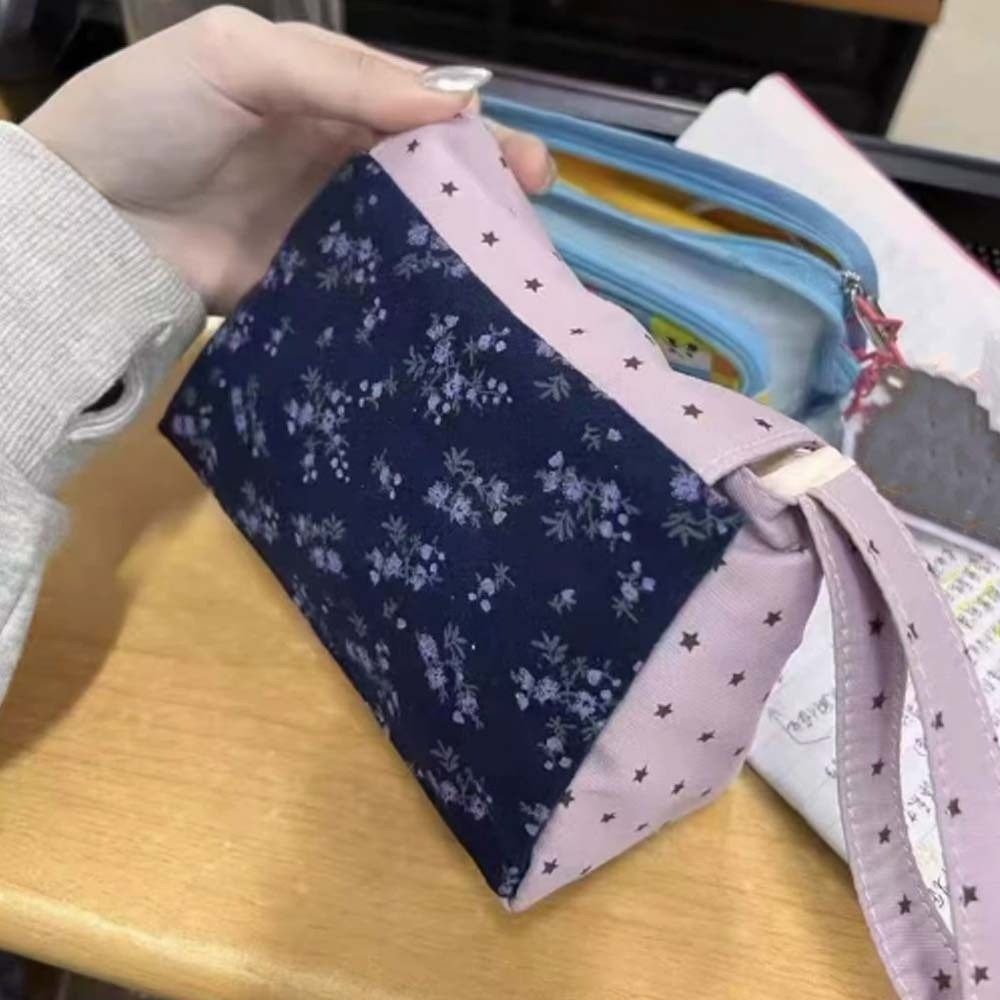 Korean Lifestyle & Kids Boutique Photos - パープルプリント花柄メイクアップバッグスター水玉模様ソフトコットン化粧ポーチ大容量韓国風小銭入れ寮生活