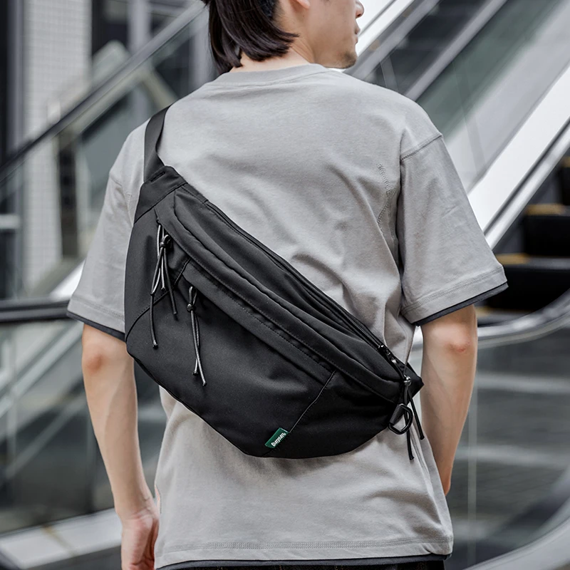 Korean Lifestyle Student - オーバーサイズ防水オックスフォードチェストバッグ、クロスボディバッグ、サイクリングラージジムウエストバッグ、メンズ、