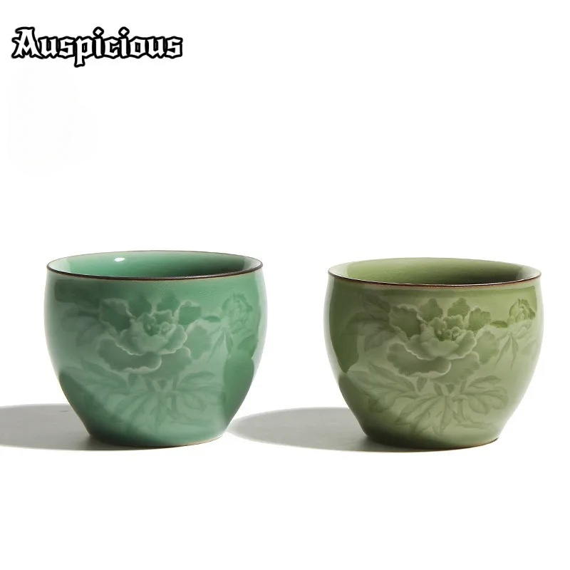 Celadon Ceramic Cup - 120ml手作り龍泉青磁牡丹茶碗禅茶碗サンプル茶碗品茶用個人用茶碗茶碗茶器