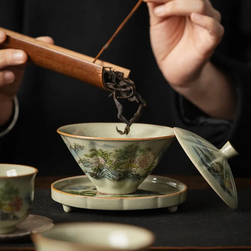 景徳鎮陶磁器茶杯 竹笠付き、伝統的な手作り茶器、シングルボウ - Celadon Ceramic Cup のレビューと価格