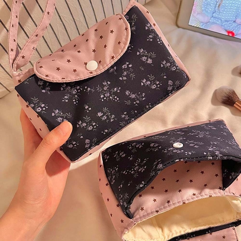パープルプリント花柄メイクアップバッグスター水玉模様ソフトコ - Korean Lifestyle & Kids Boutique Photos のレビューと価格
