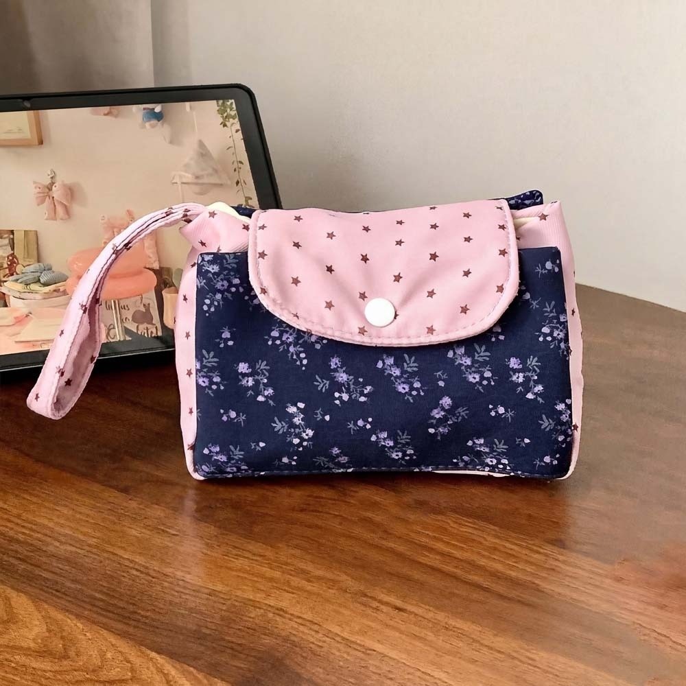 パープルプリント花柄メイクアップバッグスター水玉模様ソフトコ - Korean Lifestyle & Kids Boutique Photos のレビューと価格