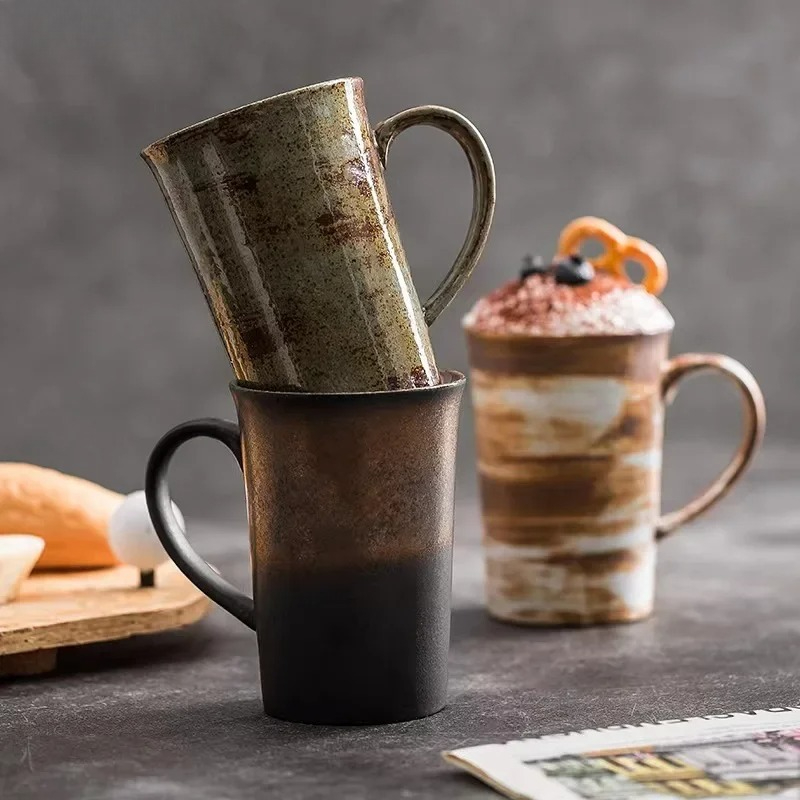 和風粗陶器コーヒーカップ レトロ 国産 大容量 高級 オフィ - Celadon Ceramic Cup のレビューと価格