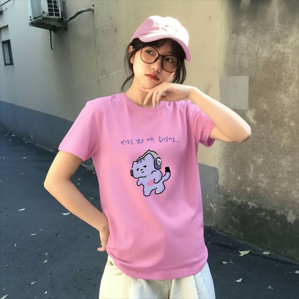 人生は私を守ってくれないかわいいテキストプリント Tシャツ紫 - Korean Lifestyle & Kids Boutique Photos のレビューと価格