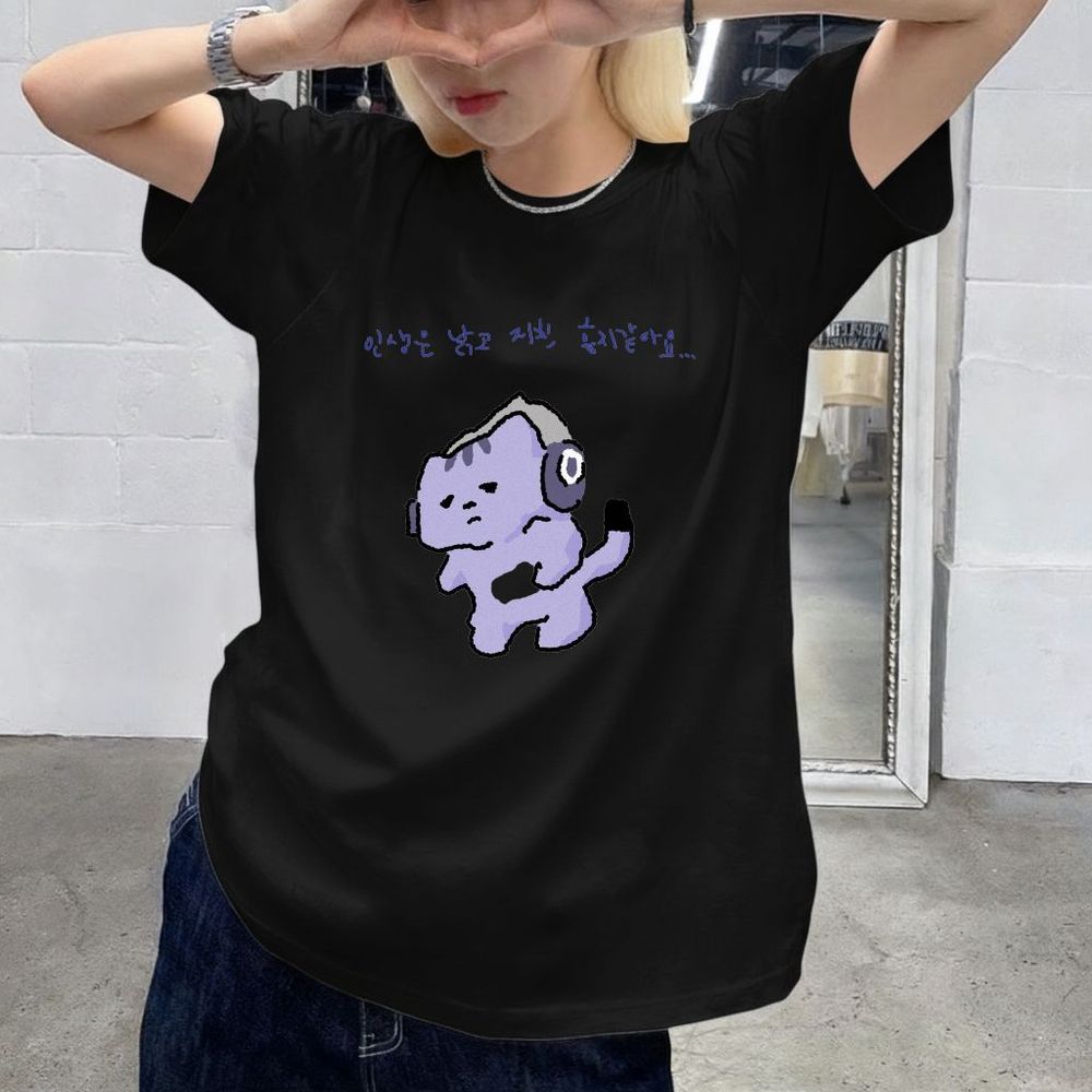 人生は私を守ってくれないかわいいテキストプリント Tシャツ紫 - Korean Lifestyle & Kids Boutique Photos のレビューと価格