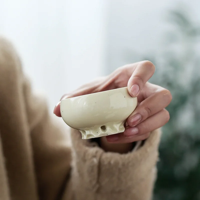 手作りのレトロな中国風ティーカップ、豆色の黄色釉薬セラミック - Celadon Ceramic Cup のレビューと価格